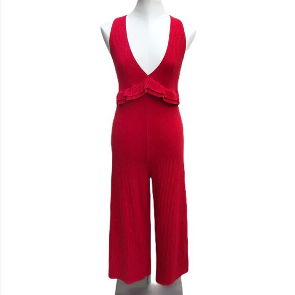 Zara Trafaluc red ribbed jumpsuit size Small - Picture 2 of 7